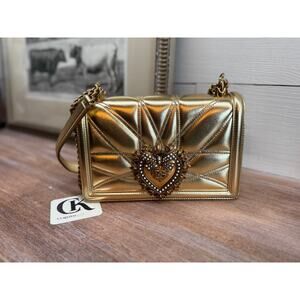 Dolce & Gabbana Gold Small Devotion Shoulder Bag EUC